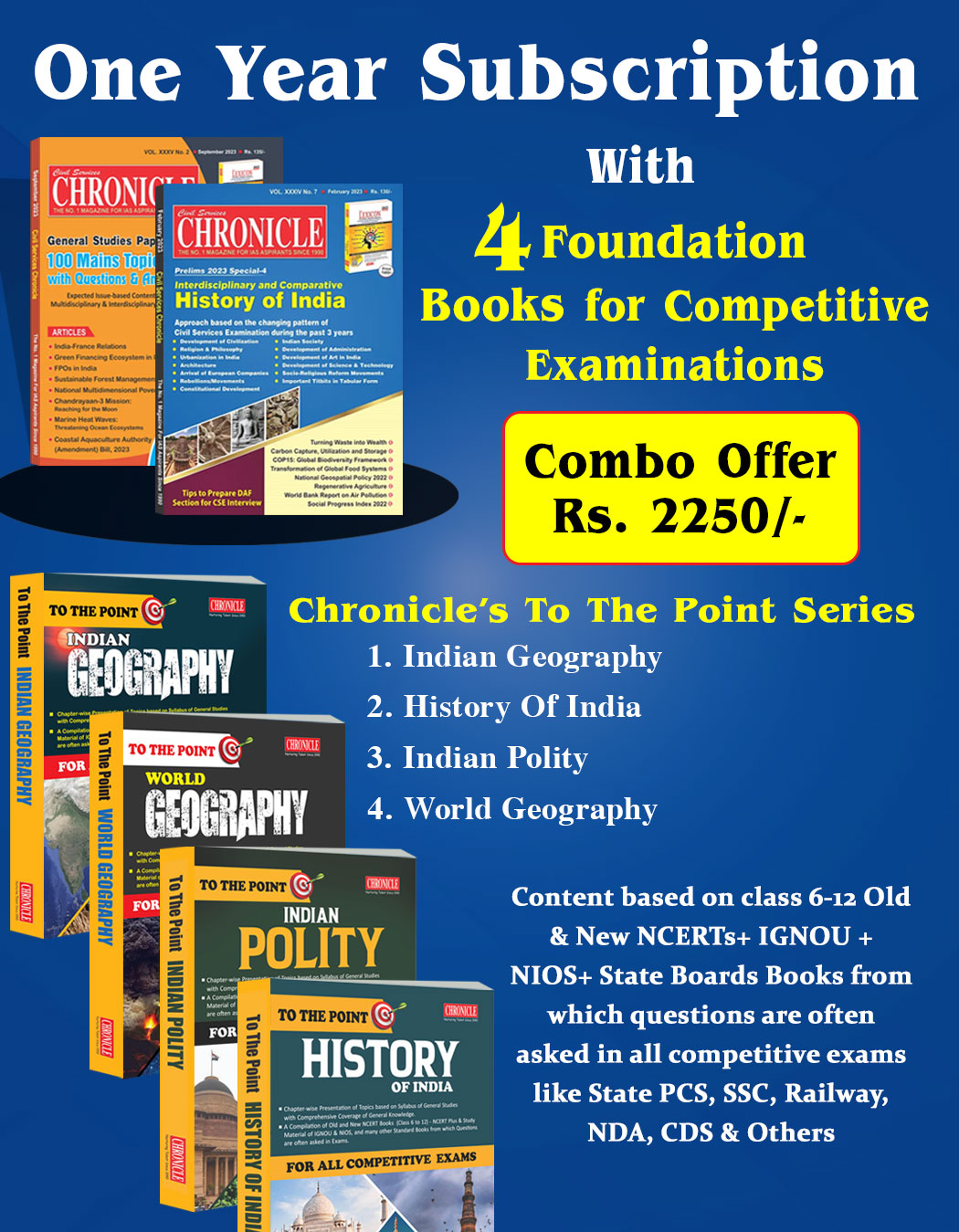 One Year Subscription With 4 Foundation Books Of Chronicle’s To The Point Series English & Free GS Prelims Solved Papers 2023